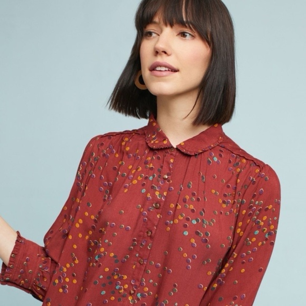 Anthropologie Maeve S Button Down Ruffle Blouse